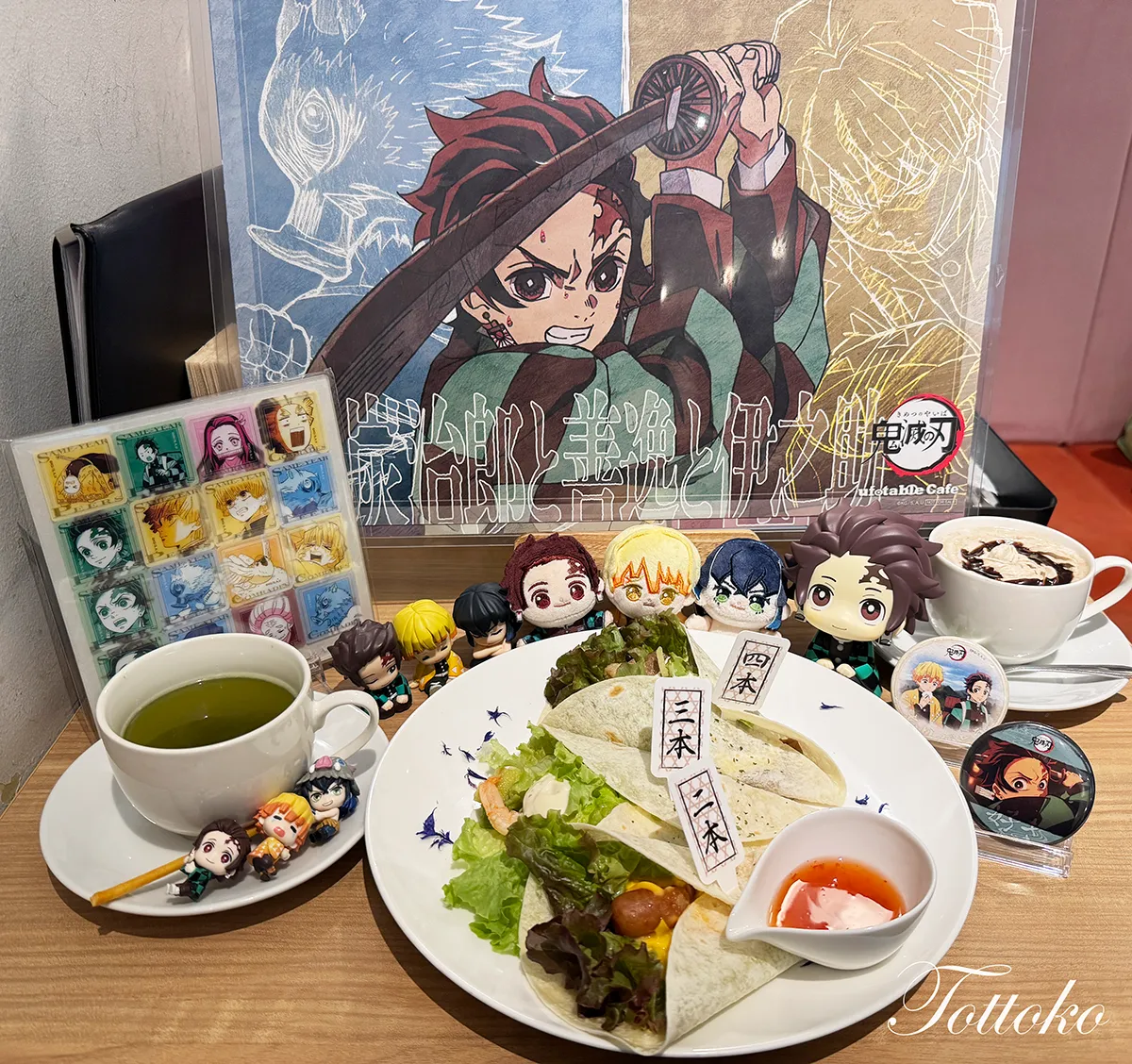 ufotablecafe鬼滅の刃再放送 立志編第三期飲食レポ。「炭治郎と善逸と伊之助」骨折トルティーヤ